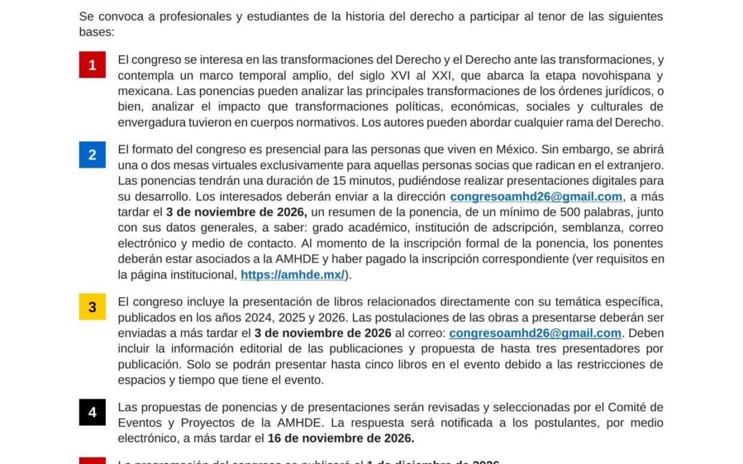 Segundo Congreso de la Asociación Mexicana de Historia del Derecho, «El Derecho y sus transformaciones/ El Derecho ante las transformaciones»